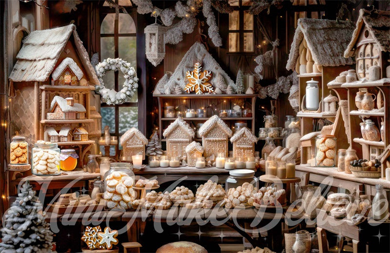 Kate Christmas Winter Backdrop Gingerbread Bakery Kitchen Designed by Mini MakeBelieve - Kate Backdrop AU
