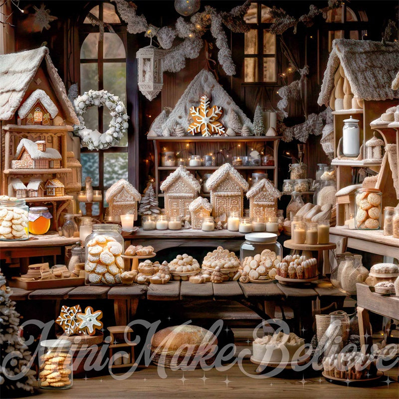 Kate Christmas Winter Backdrop Gingerbread Bakery Kitchen Designed by Mini MakeBelieve - Kate Backdrop AU