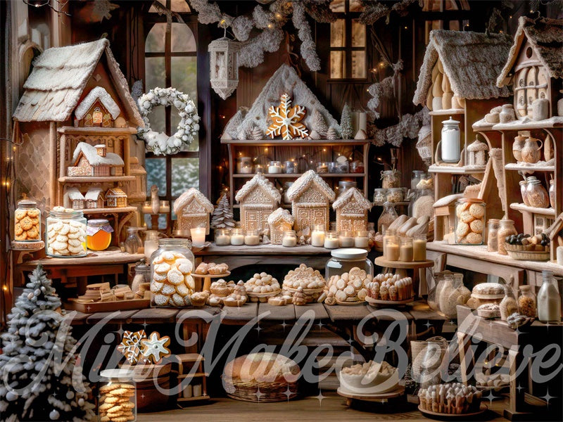Kate Christmas Winter Backdrop Gingerbread Bakery Kitchen Designed by Mini MakeBelieve - Kate Backdrop AU