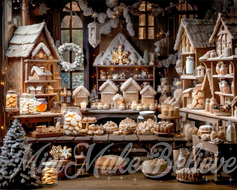 Kate Christmas Winter Backdrop Gingerbread Bakery Kitchen Designed by Mini MakeBelieve - Kate Backdrop AU