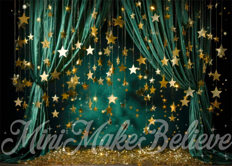 Kate Christmas Winter Green Curtain with Stars Backdrop Designed by Mini MakeBelieve - Kate Backdrop AU