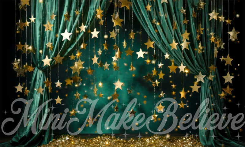 Kate Christmas Winter Green Curtain with Stars Backdrop Designed by Mini MakeBelieve - Kate Backdrop AU