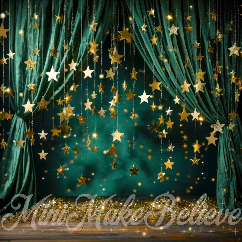 Kate Christmas Winter Green Curtain with Stars Backdrop Designed by Mini MakeBelieve - Kate Backdrop AU