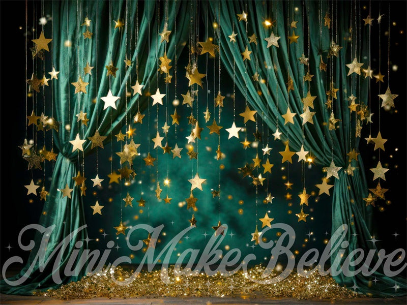 Kate Christmas Winter Green Curtain with Stars Backdrop Designed by Mini MakeBelieve - Kate Backdrop AU