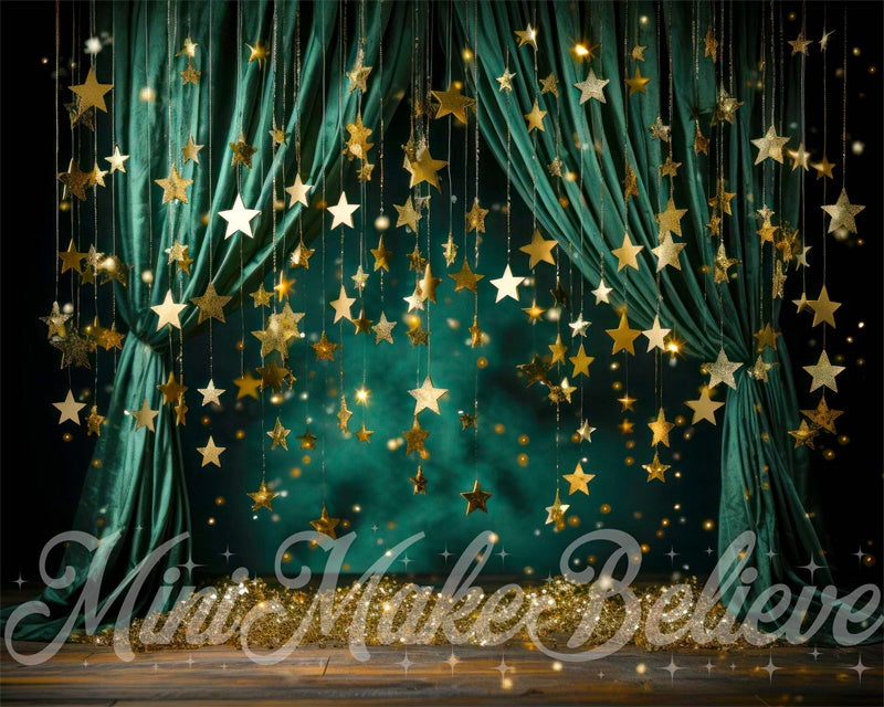 Kate Christmas Winter Green Curtain with Stars Backdrop Designed by Mini MakeBelieve - Kate Backdrop AU