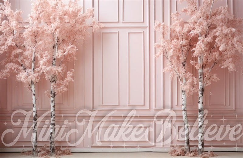 Kate Winter Christmas Backdrop Pink Shabby Chic Birch Trees Designed by Mini MakeBelieve - Kate Backdrop AU