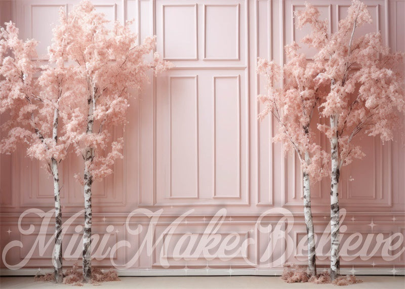 Kate Winter Christmas Backdrop Pink Shabby Chic Birch Trees Designed by Mini MakeBelieve - Kate Backdrop AU