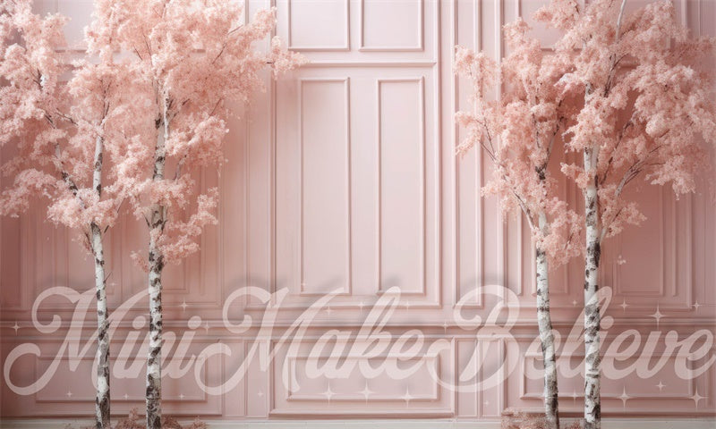 Kate Winter Christmas Backdrop Pink Shabby Chic Birch Trees Designed by Mini MakeBelieve - Kate Backdrop AU