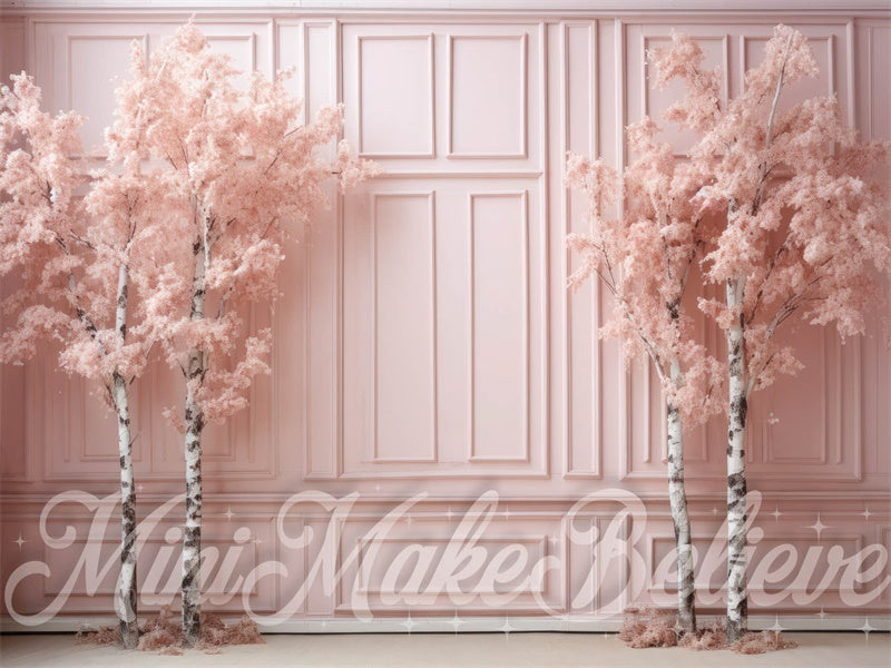 Kate Winter Christmas Backdrop Pink Shabby Chic Birch Trees Designed by Mini MakeBelieve - Kate Backdrop AU