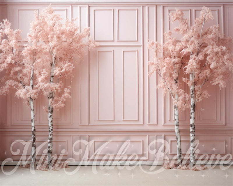 Kate Winter Christmas Backdrop Pink Shabby Chic Birch Trees Designed by Mini MakeBelieve - Kate Backdrop AU