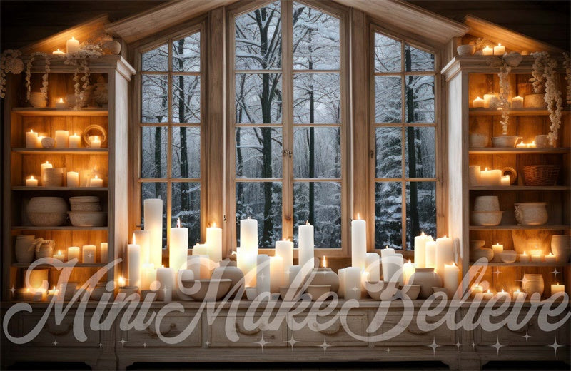 Kate Winter Christmas Backdrop Snowy Cozy Room Pottery Designed by Mini MakeBelieve - Kate Backdrop AU