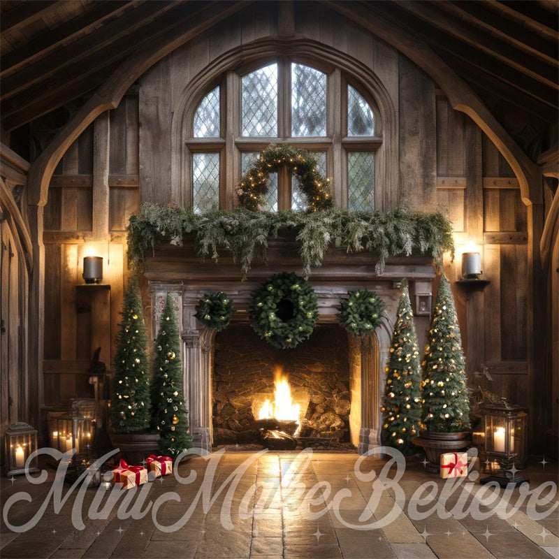 Kate Winter Christmas Trees Backdrop Rustic Cabin Fireplace Luxury Designed by Mini MakeBelieve - Kate Backdrop AU
