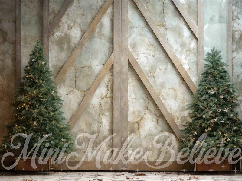 Kate Winter Christmas Trees Backdrop Rustic Marble Wall Designed by Mini MakeBelieve - Kate Backdrop AU