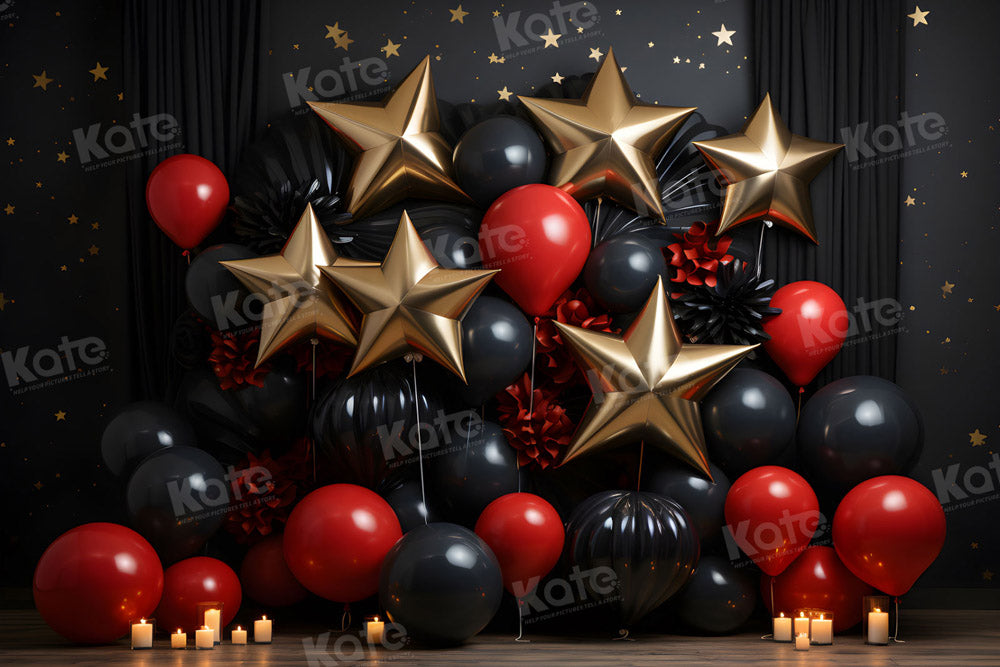 Kate Balloon Black and Red Star Cake Smash Backdrop for Photography - Kate Backdrop AU
