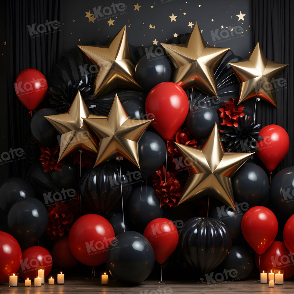 Kate Balloon Black and Red Star Cake Smash Backdrop for Photography - Kate Backdrop AU
