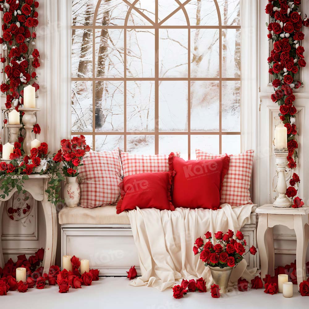 Kate Valentine's Day White Sofa Window Rose Backdrop for Photography - Kate Backdrop AU
