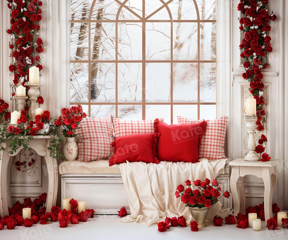 Kate Valentine's Day White Sofa Window Rose Backdrop for Photography - Kate Backdrop AU