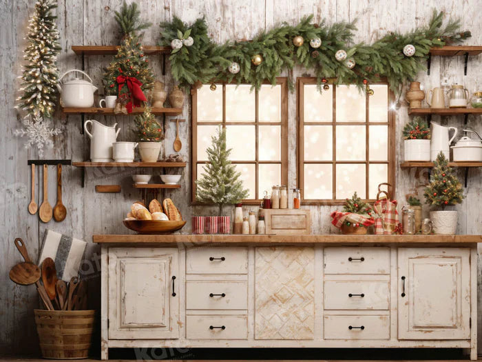 Kate Fleece Retro Christmas Kitchen Window Backdrop Designed by Emetselch - Kate Backdrop AU