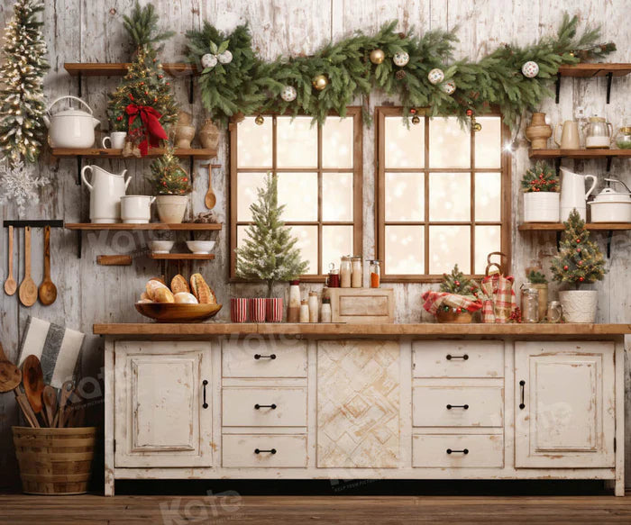Kate Fleece Retro Christmas Kitchen Window Backdrop Designed by Emetselch - Kate Backdrop AU