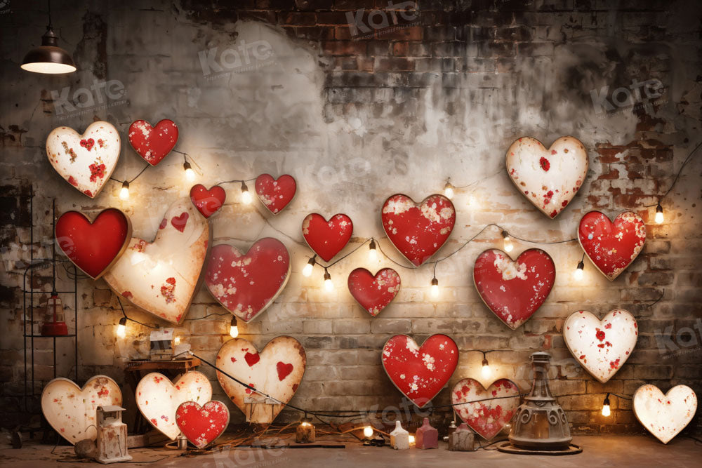 Kate Valentine's Day Industrial Sense Retro Lamp Wall Love Backdrop Designed by Emetselch - Kate Backdrop AU