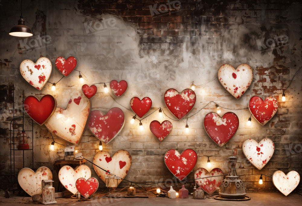 Kate Valentine's Day Industrial Sense Retro Lamp Wall Love Backdrop Designed by Emetselch - Kate Backdrop AU