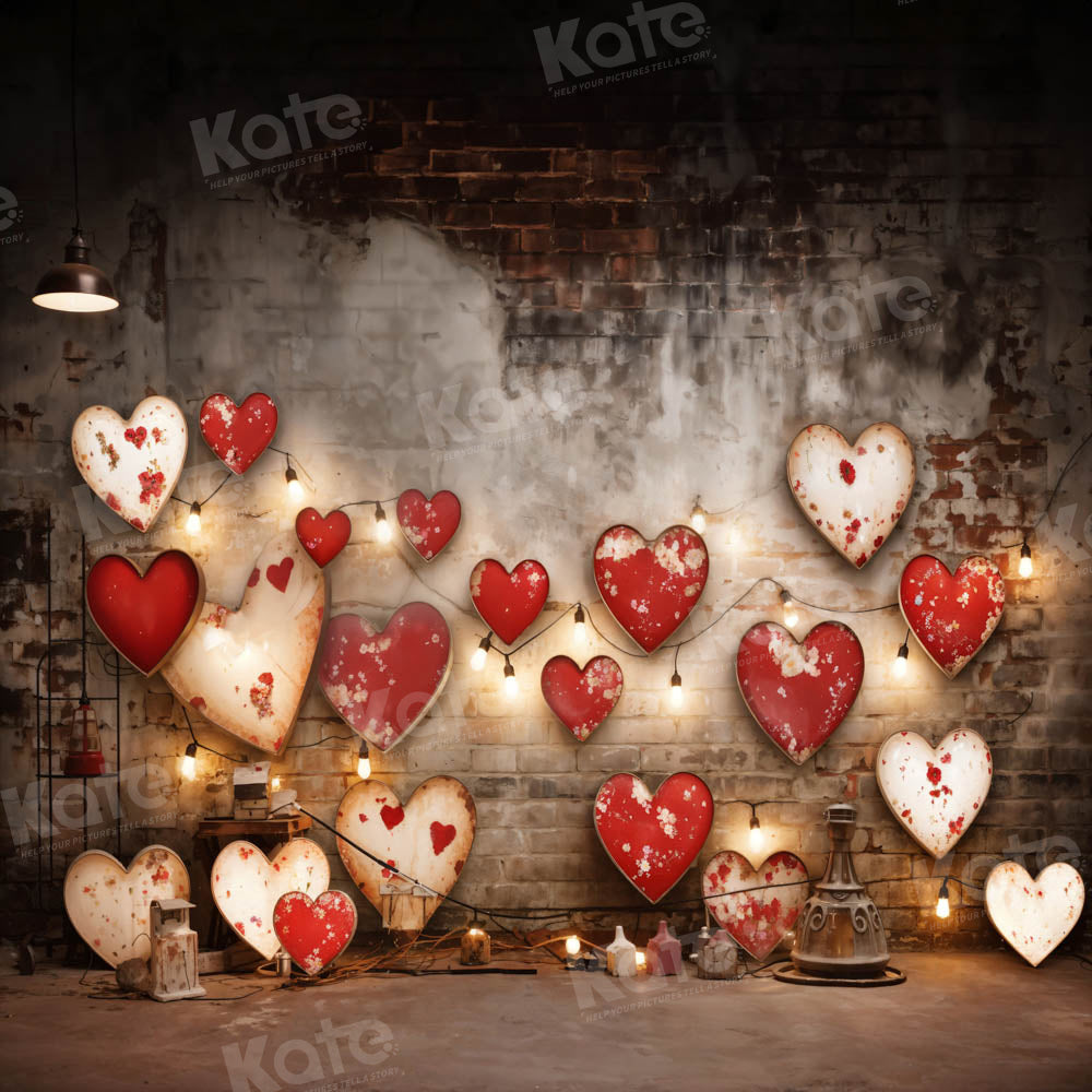 Kate Valentine's Day Industrial Sense Retro Lamp Wall Love Backdrop Designed by Emetselch - Kate Backdrop AU