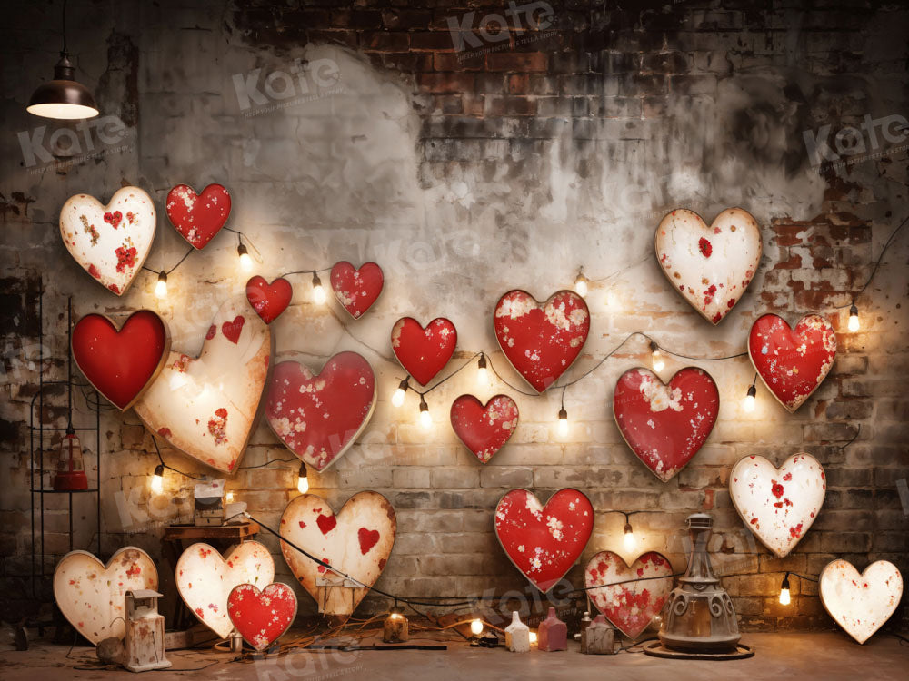 Kate Valentine's Day Industrial Sense Retro Lamp Wall Love Backdrop Designed by Emetselch - Kate Backdrop AU