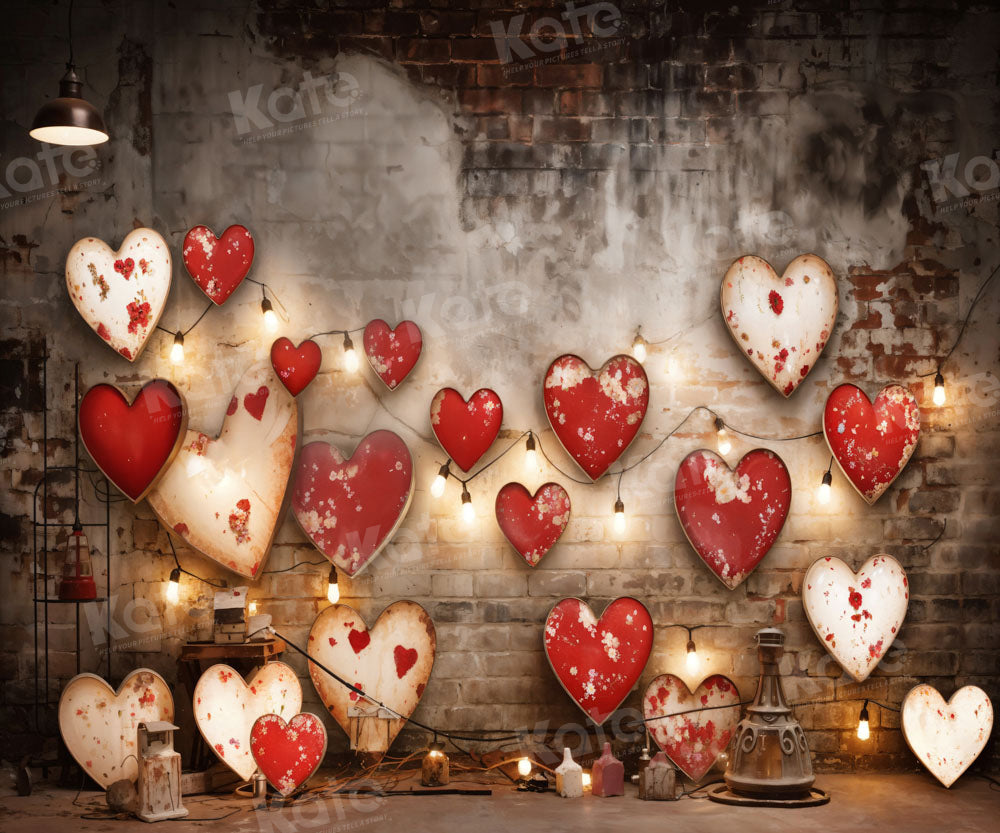 Kate Valentine's Day Industrial Sense Retro Lamp Wall Love Backdrop Designed by Emetselch - Kate Backdrop AU
