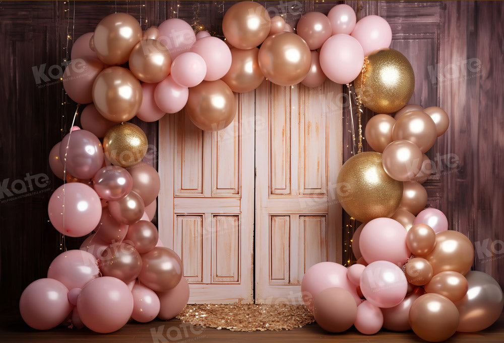 Kate Pink Fun Balloon Arch Door Cake Smash Backdrop Designed by Emetselch - Kate Backdrop AU