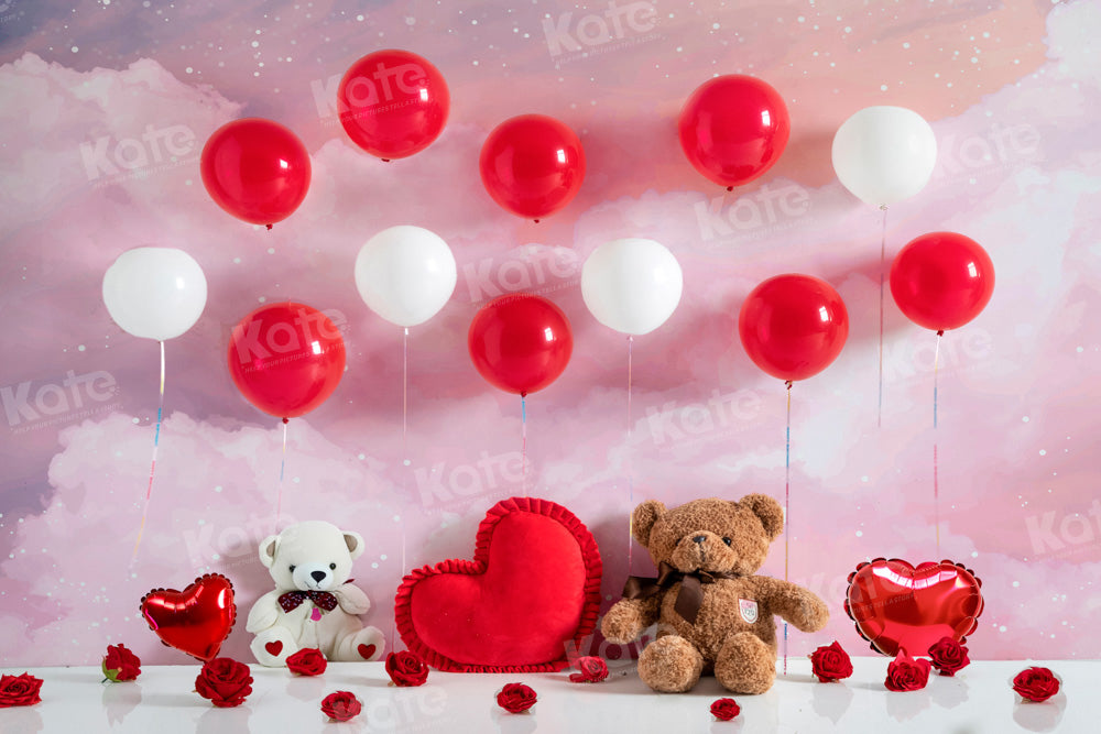 Kate Valentine's Day Teddy Bear Red Balloon Backdrop Designed by Emetselch - Kate Backdrop AU