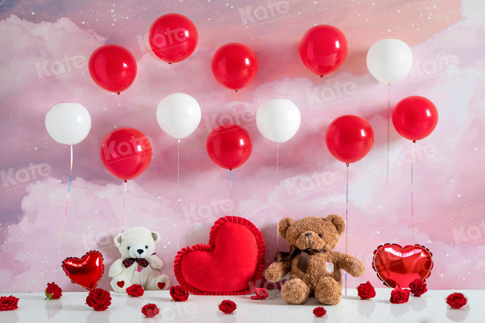 Kate Valentine's Day Teddy Bear Red Balloon Backdrop Designed by Emetselch - Kate Backdrop AU