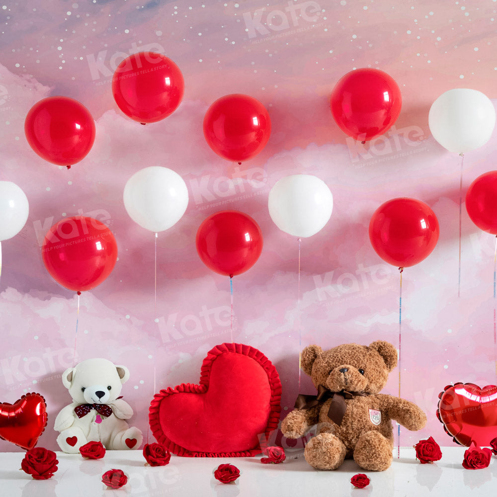 Kate Valentine's Day Teddy Bear Red Balloon Backdrop Designed by Emetselch - Kate Backdrop AU