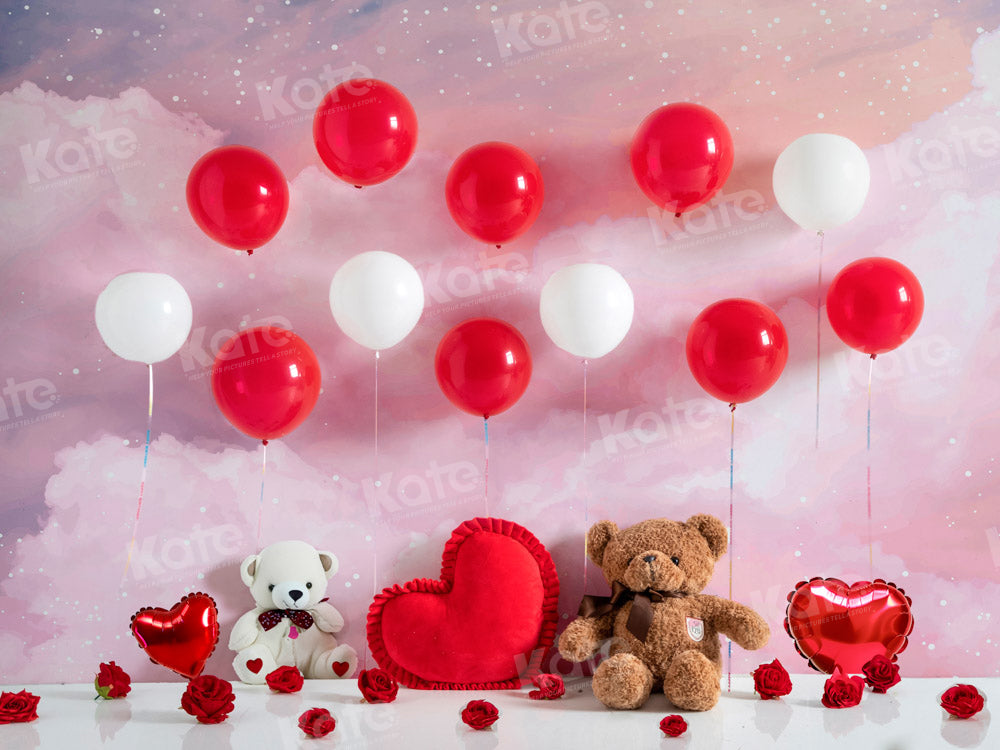 Kate Valentine's Day Teddy Bear Red Balloon Backdrop Designed by Emetselch - Kate Backdrop AU