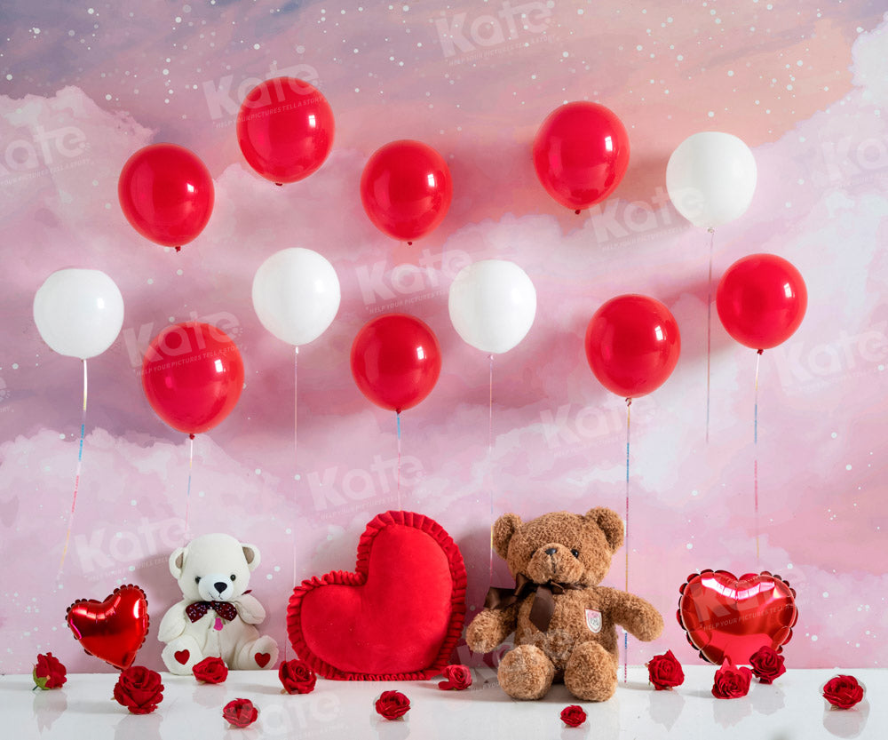 Kate Valentine's Day Teddy Bear Red Balloon Backdrop Designed by Emetselch - Kate Backdrop AU