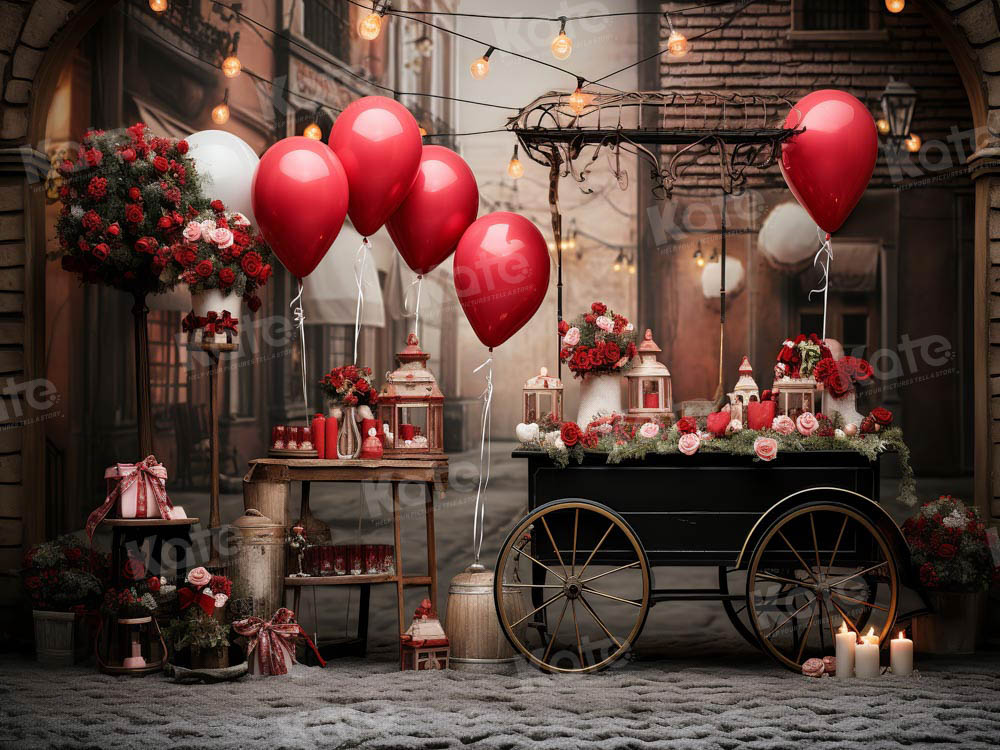 Kate Valentine's Day Retro Street Balloon Cart Backdrop Designed by Emetselch - Kate Backdrop AU