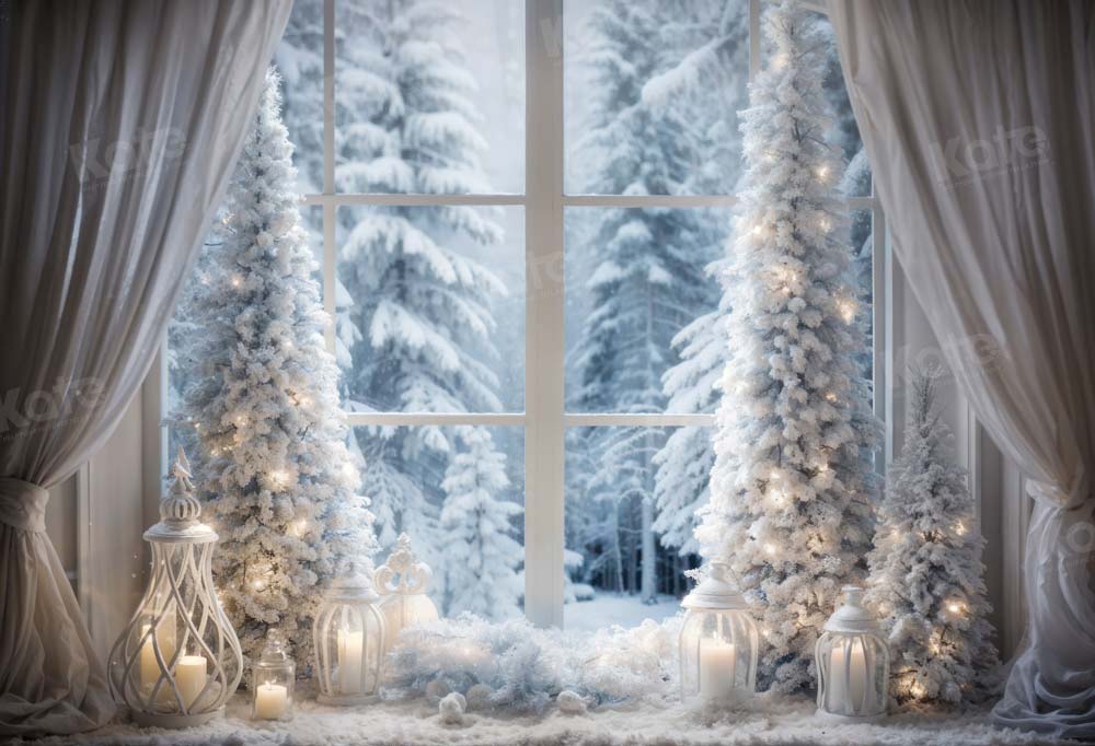 Kate Winter Christmas Tree Window Light Fleece Backdrop Designed by Emetselch - Kate Backdrop AU