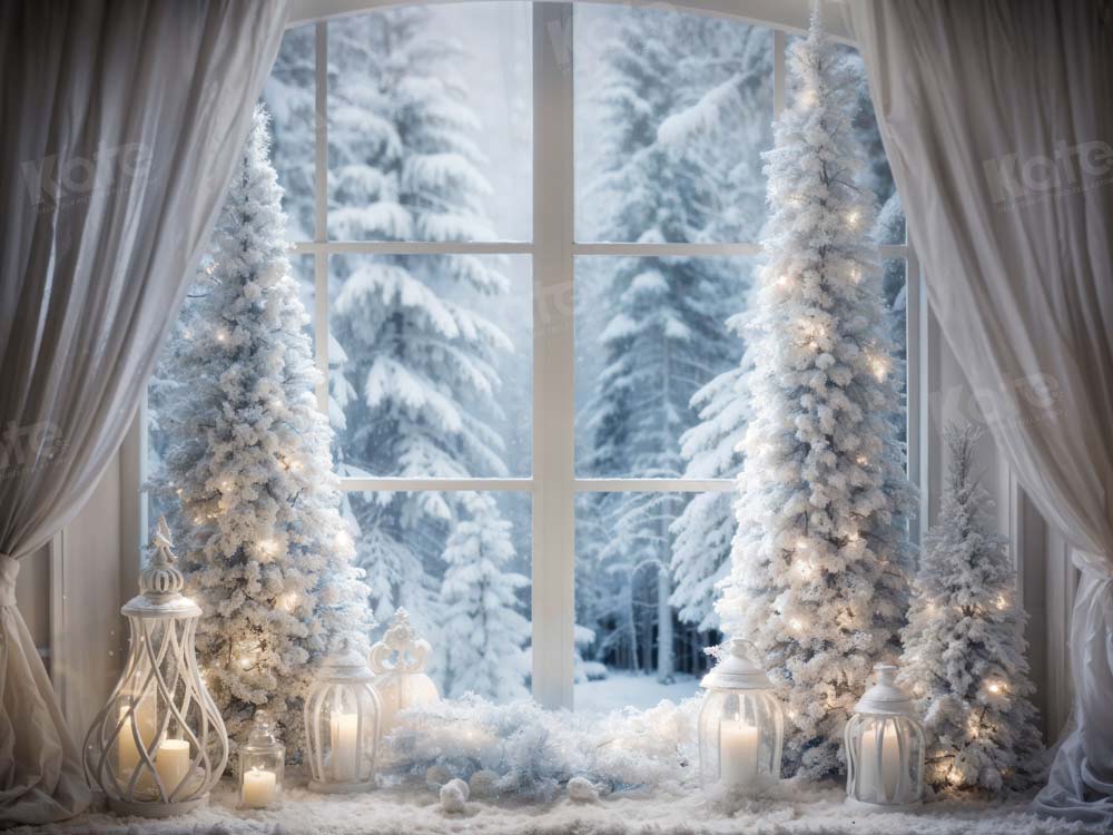 Kate Winter Christmas Tree Window Light Fleece Backdrop Designed by Emetselch - Kate Backdrop AU