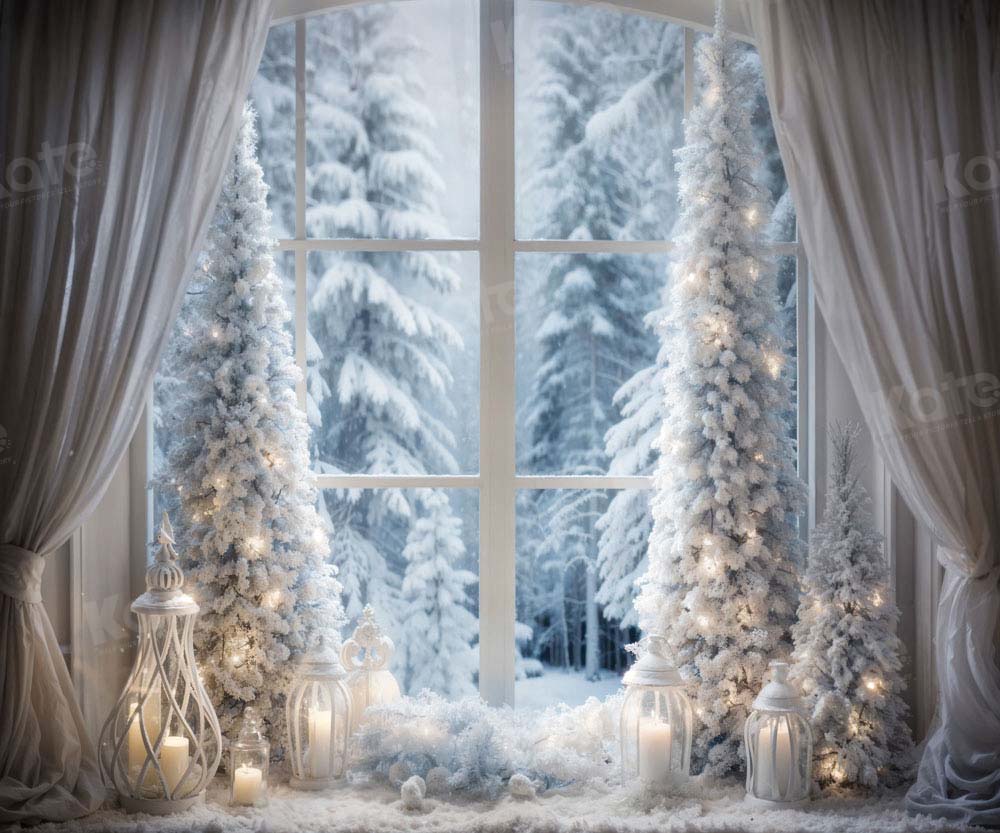 Kate Winter Christmas Tree Window Light Fleece Backdrop Designed by Emetselch - Kate Backdrop AU