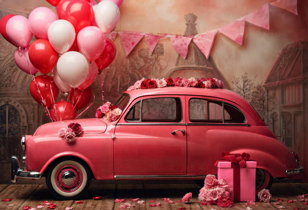 Kate Valentine's Day Pink Car Balloon Backdrop Designed by Emetselch - Kate Backdrop AU