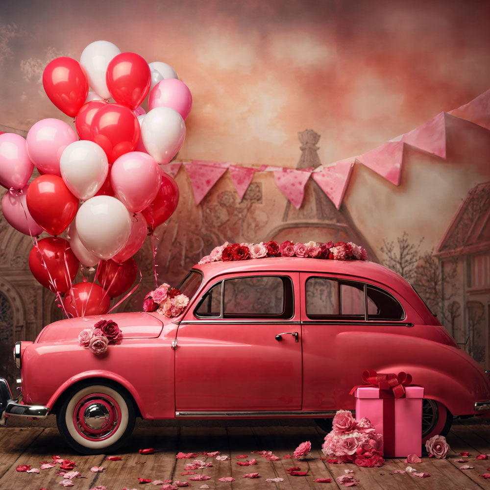 Kate Valentine's Day Pink Car Balloon Backdrop Designed by Emetselch - Kate Backdrop AU