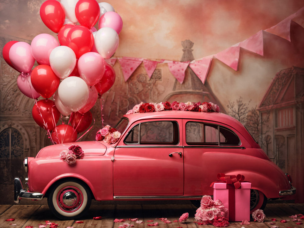 Kate Valentine's Day Pink Car Balloon Backdrop Designed by Emetselch - Kate Backdrop AU