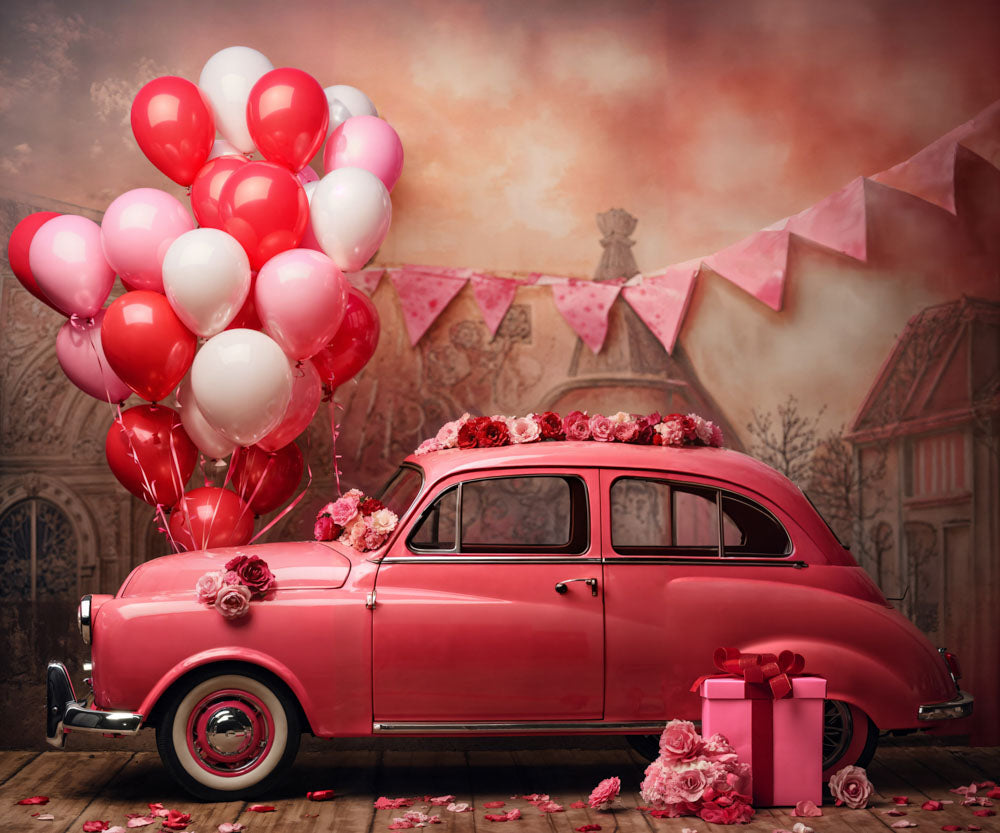 Kate Valentine's Day Pink Car Balloon Backdrop Designed by Emetselch - Kate Backdrop AU