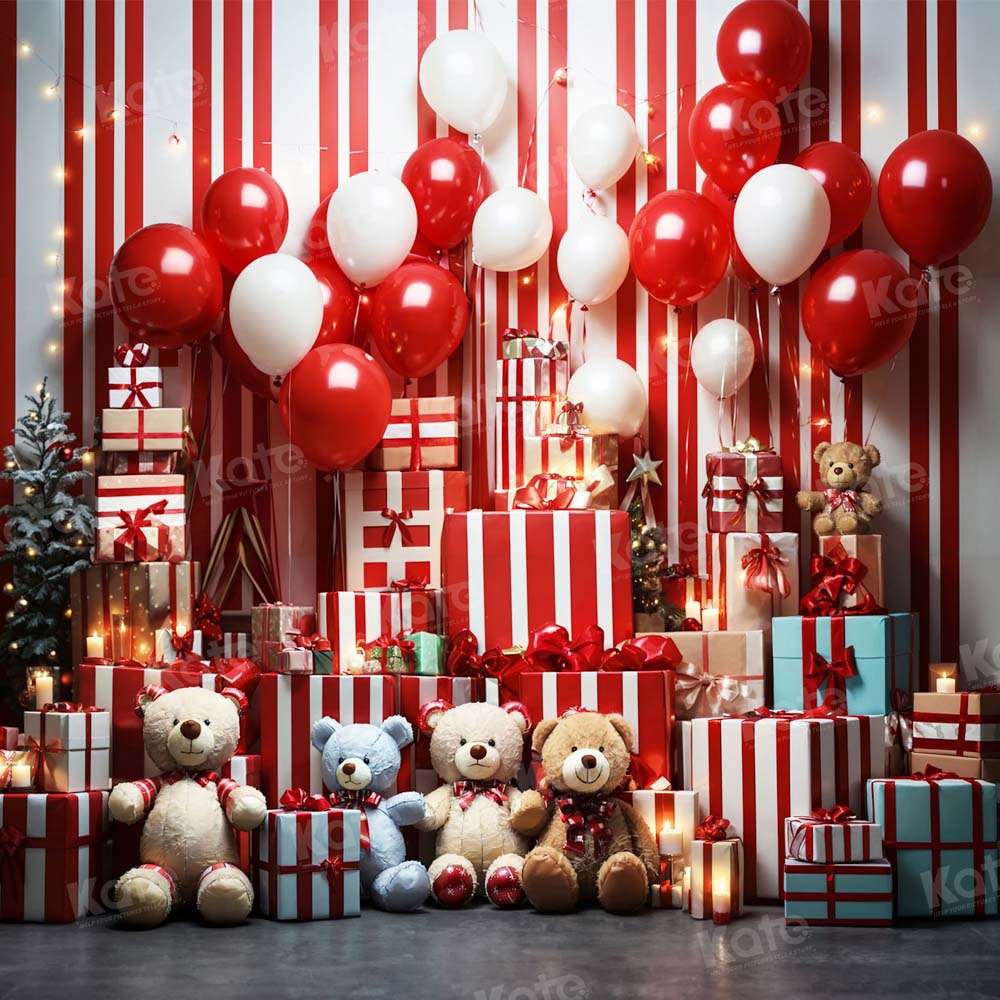 Kate Christmas Balloon Gift Bear Backdrop for Photography - Kate Backdrop AU