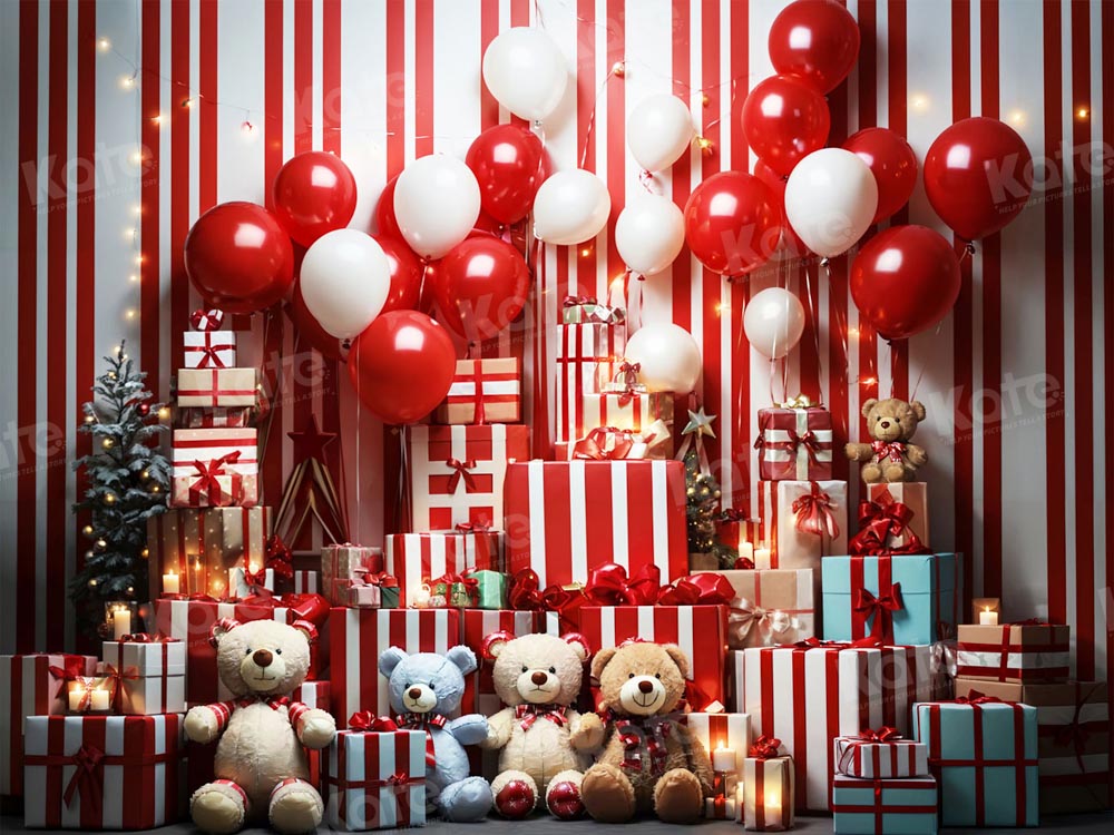 Kate Christmas Balloon Gift Bear Backdrop for Photography - Kate Backdrop AU