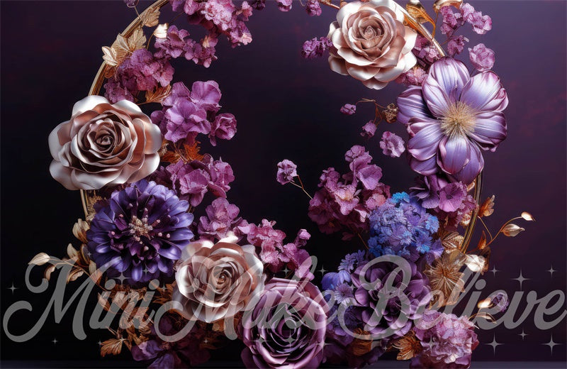 Kate Gold Frame Maternity Purplr Floral Fine Art Backdrop Designed by Mini MakeBelieve - Kate Backdrop AU