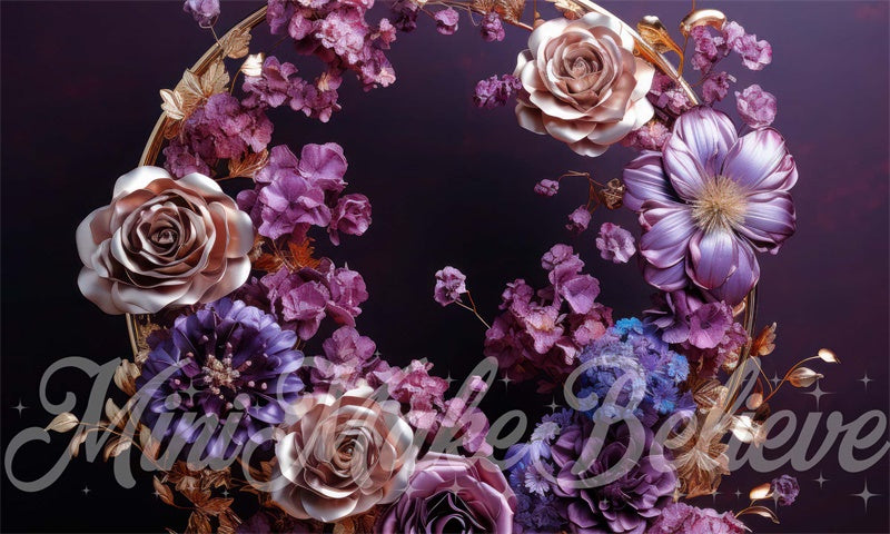 Kate Gold Frame Maternity Purplr Floral Fine Art Backdrop Designed by Mini MakeBelieve - Kate Backdrop AU