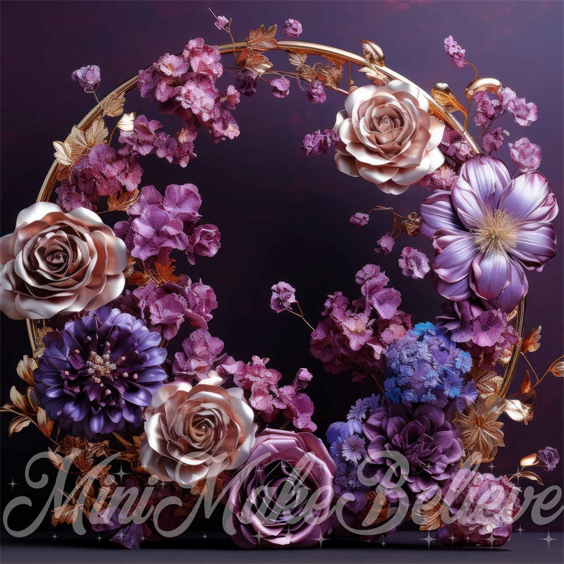 Kate Gold Frame Maternity Purplr Floral Fine Art Backdrop Designed by Mini MakeBelieve - Kate Backdrop AU