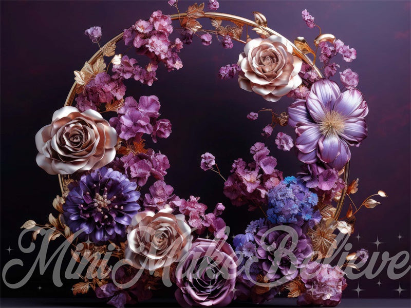 Kate Gold Frame Maternity Purplr Floral Fine Art Backdrop Designed by Mini MakeBelieve - Kate Backdrop AU