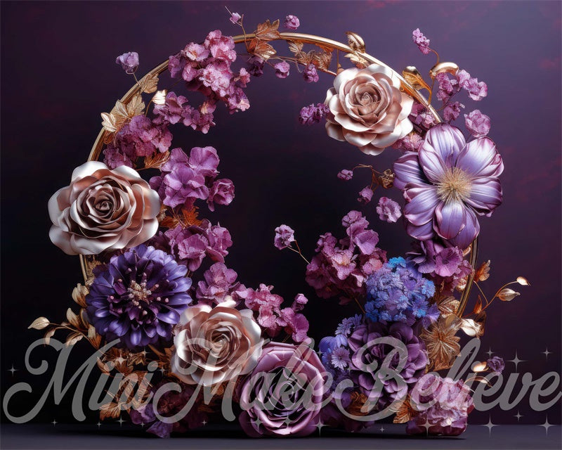 Kate Gold Frame Maternity Purplr Floral Fine Art Backdrop Designed by Mini MakeBelieve - Kate Backdrop AU