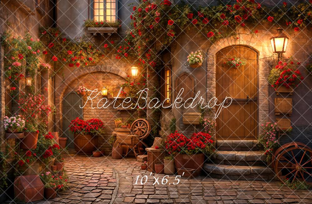 Kate Valentine's Day Rose Street Corner Stone Floor Backdrop Designed by Emetselch - Kate Backdrop AU